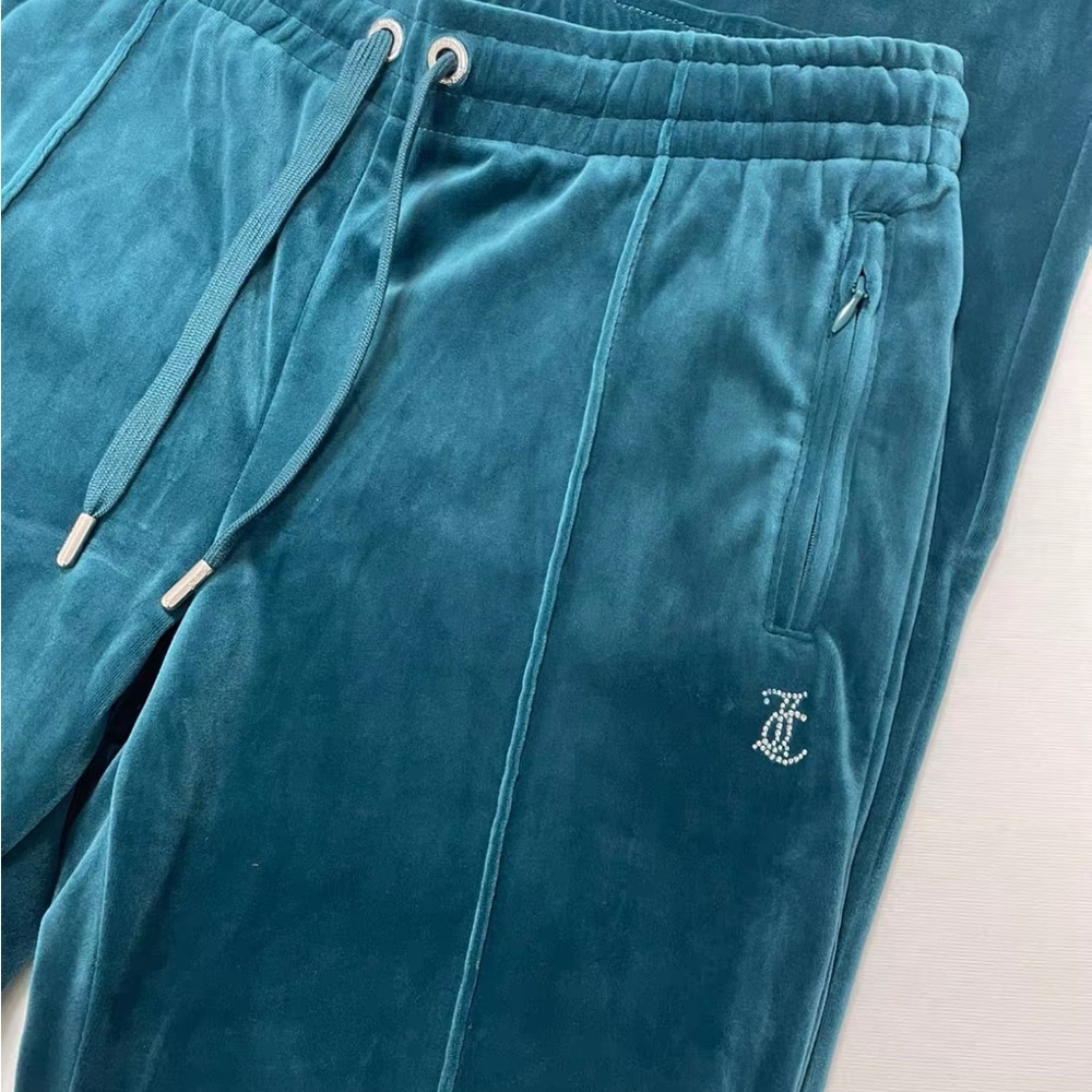 Juicy Couture OG Bling Velour Track Pants Size M Blue Y2K - Picture 5 of 14